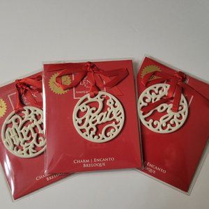 3 Lenox Charm Pierced Christmas Ornaments Merry, Peace, & Joy